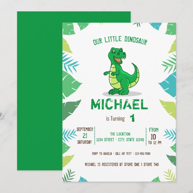 Invitation Baby Shower Garçon Dinosaure Mignon (Devant / Derrière)