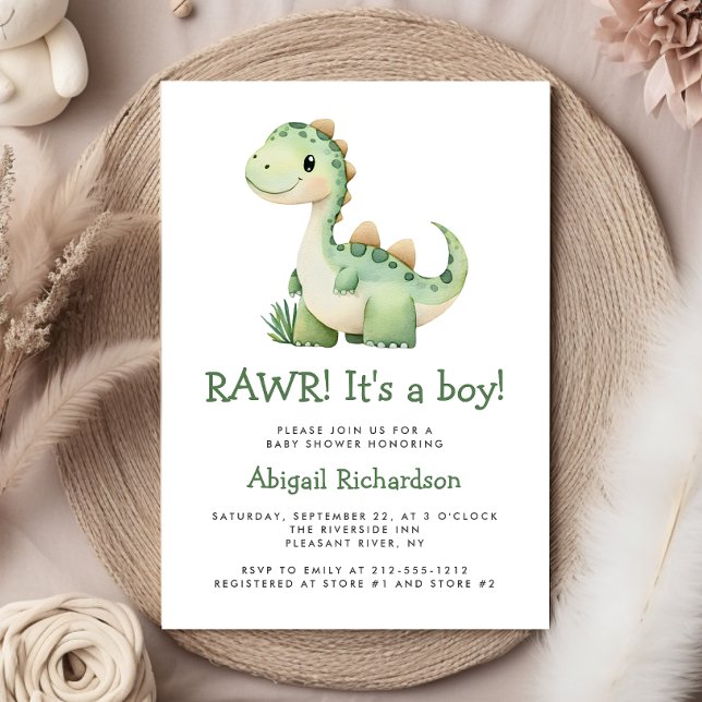 Invitation Baby Shower Garçon Dinosaure Vert Mignon (Créateur téléchargé)