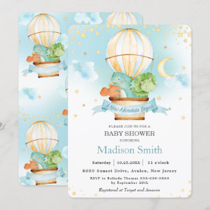Invitation Baby shower garçon Dinosaures à air chaud Balloon 