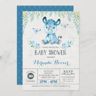 Invitation Baby shower Garçon du Rhino bleu / Rhinoceros de l