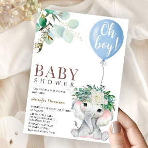 Invitation Baby Shower Garçon Eléphant Bleu