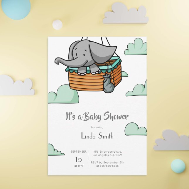 Invitation Baby shower garçon Eléphant mignon (Créateur téléchargé)