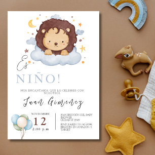 Invitation Baby shower Garçon espagnol Lion Qr Code Baby Regi