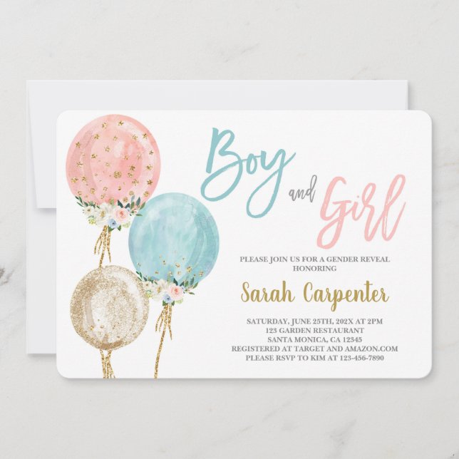 Invitation Baby shower garçon et fille Ballons (Devant)
