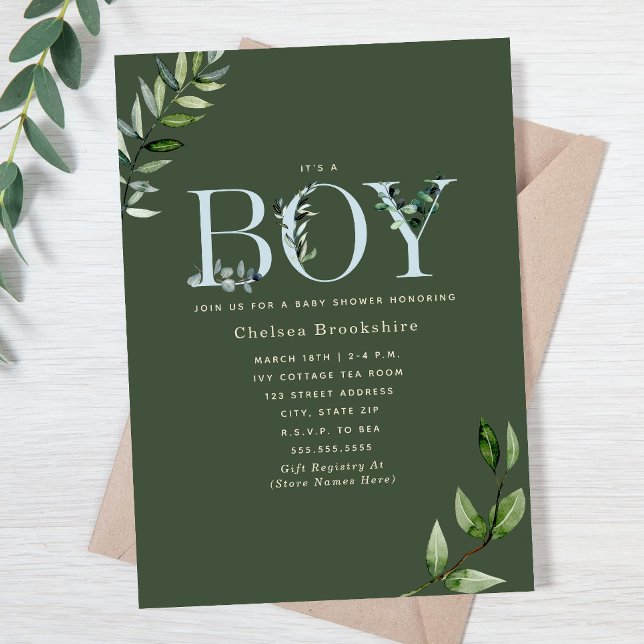 Invitation Baby shower Garçon Eucalyptus Vert foncé (Créateur téléchargé)