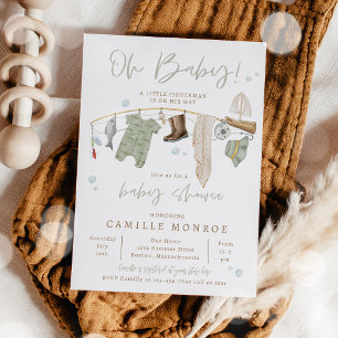 Invitation Baby shower garçon excité de rouleaux de pêche