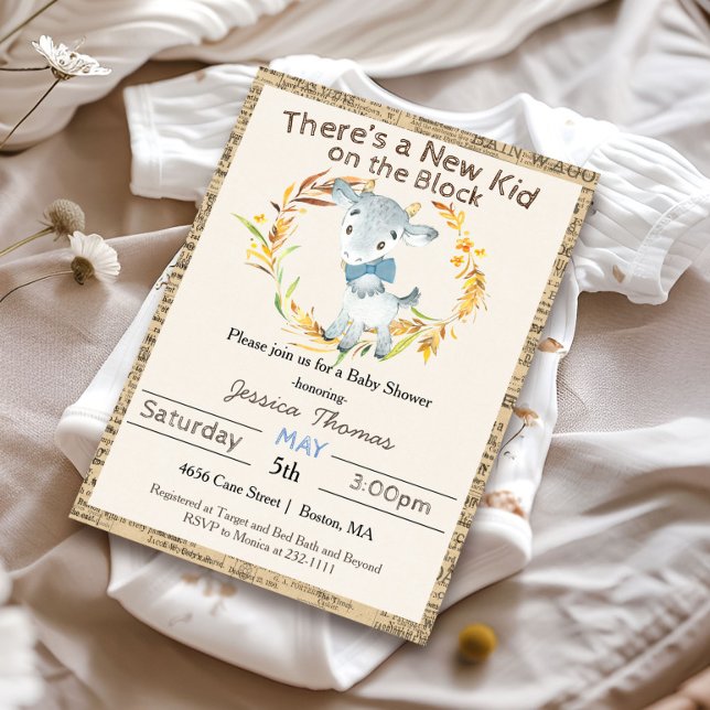 Invitation Baby Shower Garçon Ferme Rustique Chèvre (Créateur téléchargé)