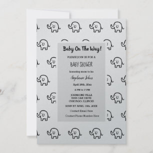 Invitation Baby shower Garçon fille Elephant Motif gris argen