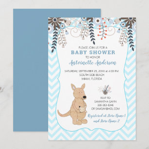 Invitation Baby Shower Garçon Fleur Aquarelle Kangourou Bohèm
