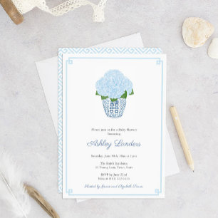 Invitation Baby Shower Garçon Fleurs d'Hydrange Bleu Chic Chi