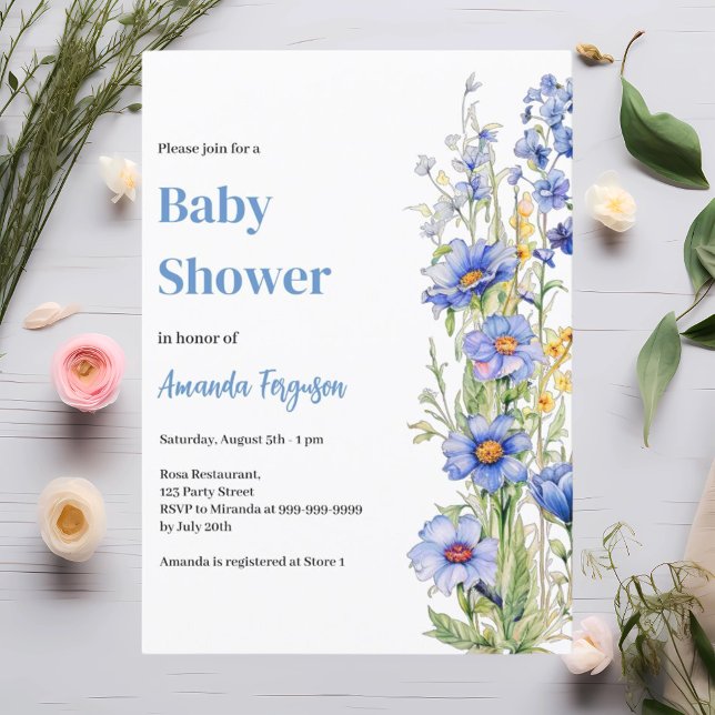 Invitation Baby shower garçon floral bleu (Créateur téléchargé)