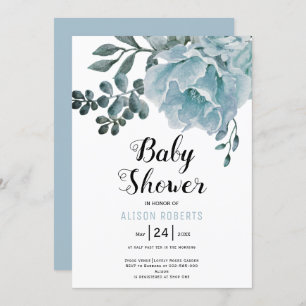 Invitation Baby shower garçon floral bleu-duvet