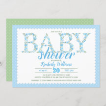 invitation baby shower garçon floral bleu vert
