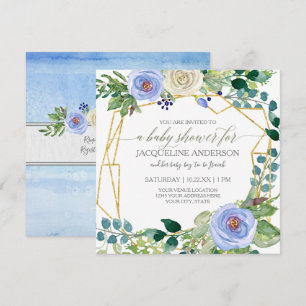 Invitation Baby shower garçon géométrique w bleu n rose blanc