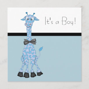 Invitation Baby Shower Garçon Girafe Fantaisie Bleu Noir