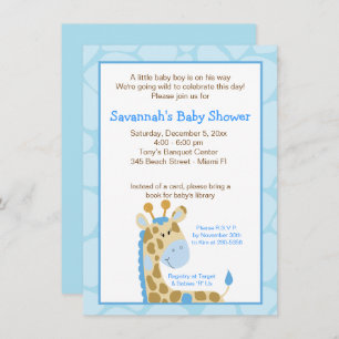 Invitation Baby shower Garçon Giraffe Bleu