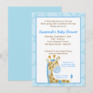 Invitation Baby shower Garçon Giraffe Bleu