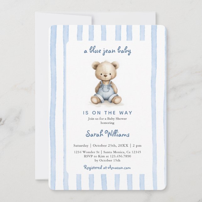 Invitation Baby Shower Garçon Jean Bleu (Devant)