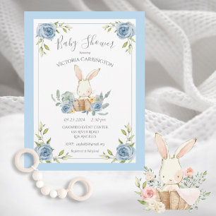Invitation Baby shower garçon lapin bleu