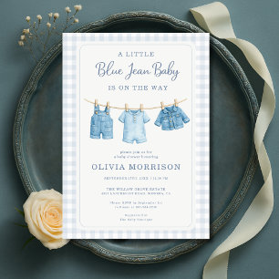  Invitation Baby Shower Garçon Linge de Bébé en Je
