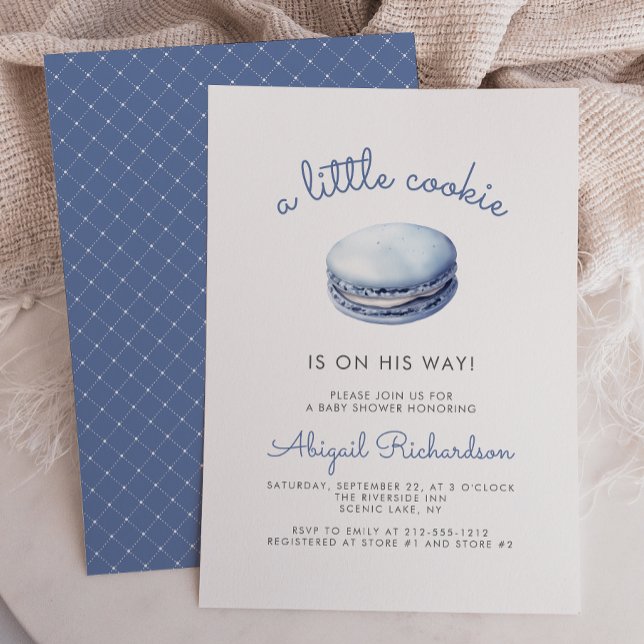 Invitation Baby Shower Garçon Macaron Cookie Bleu Little (Créateur téléchargé)