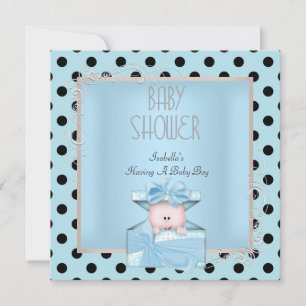 Invitation Baby-Shower Garçon Mignon Bleu Blanc Noir
