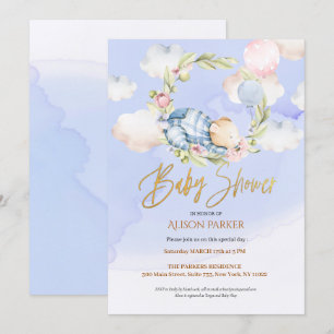 Invitation Baby shower garçon mignon de l'ours en peluche en 
