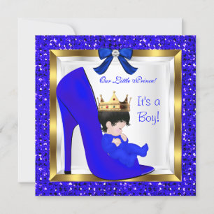 Invitation Baby Shower Garçon Mignon Prince Couronne Bleu Roy