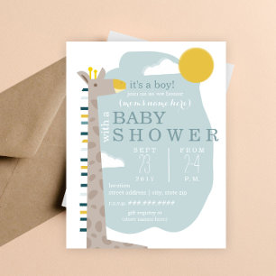 Invitation Baby shower Garçon moderne Giraffe