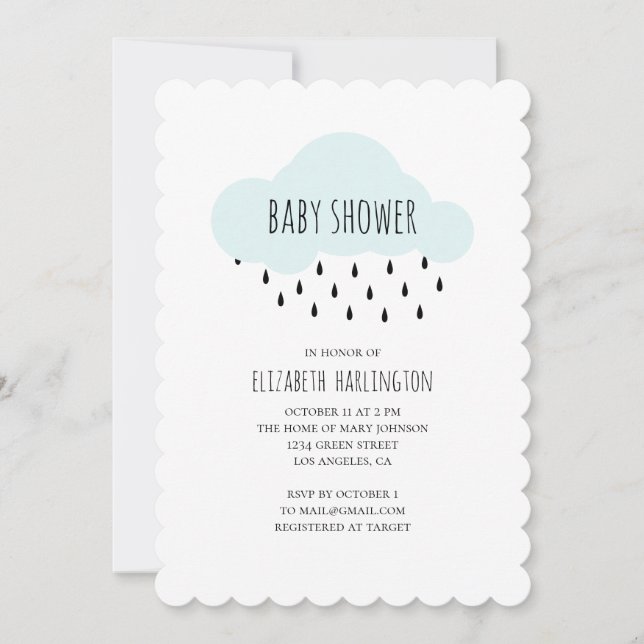 Invitation baby shower garçon moderne. Nuage bleu (Devant)