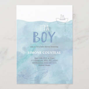 Invitation Baby shower garçon Nautique Baleine