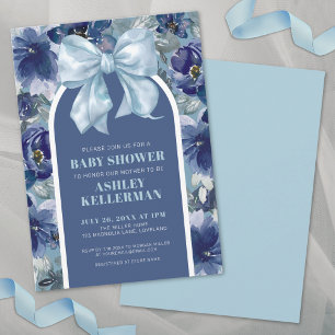 Invitation Baby shower garçon : nœud floral bleu