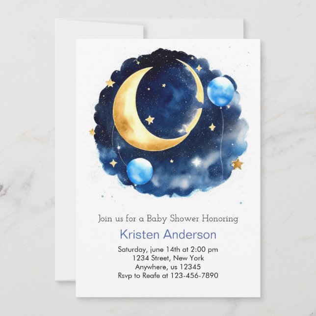 Invitation Baby shower garçon Odyssée spatiale mignonne (Devant)