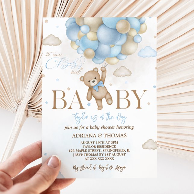 Invitation  Baby Shower Garçon Ours Bleu (Créateur téléchargé)