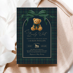 Invitation Baby-Shower Garçon Ours en Peluche à Carreaux de L