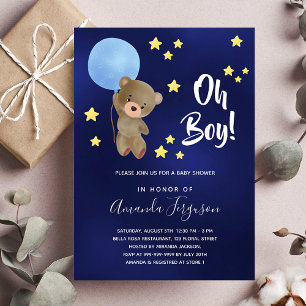 Invitation Baby shower garçon ours en peluche bleu marine éto
