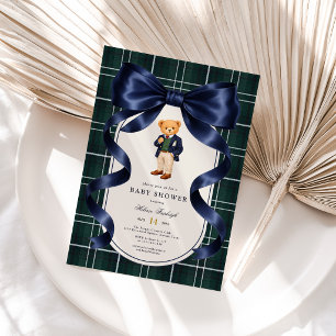 Invitation Baby-Shower Garçon Ours en Peluche Polo Bleu Marin