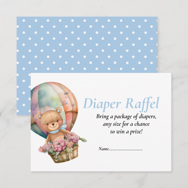 Invitation Baby Shower Garçon Ourson Bleu Ballons Diaper Raff (Devant / Derrière)