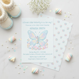 Invitation Baby Shower Garçon Papillon Guimauve Bleue