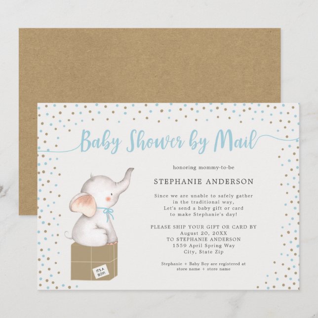 Invitation Baby shower garçon par courrier avec boîte d'expéd (Devant / Derrière)
