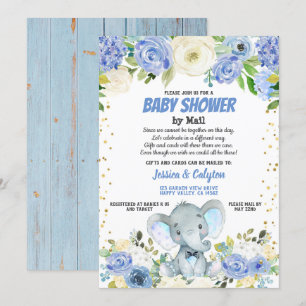 Invitation Baby shower garçon par mail Fleur rose d'éléphant