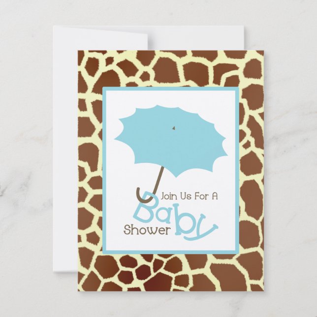 Invitation Baby shower Garçon - Parapluie Bleu & Giraffe Impr (Devant)