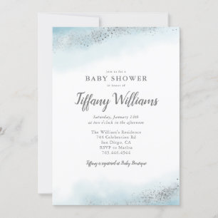 Invitation Baby shower Garçon Parties scintillant en argent b
