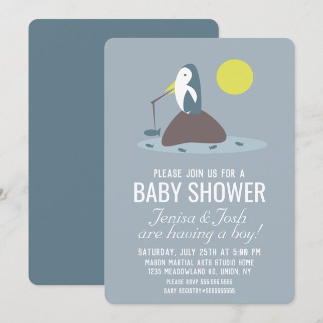 Invitation Baby Shower Garçon Pélican Poisson le Plus Mignon (Devant / Derrière)