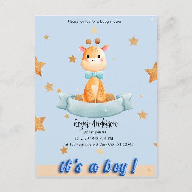 INVITATION BABY SHOWER GARÇON PERSONNALISÉE (Devant)