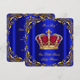 Invitation Baby Shower Garçon Petit Prince Bleu Royal Rouge O