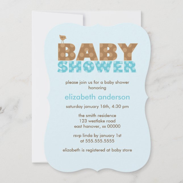 Invitation Baby shower garçon Pois bleu doux (Devant)