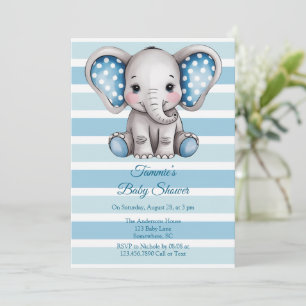 Invitation Baby shower garçon Pois Eléphant mignon