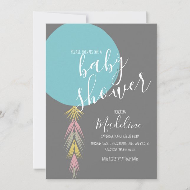 Invitation Baby Shower Garçon Pompon Ballon Bohème (Devant)