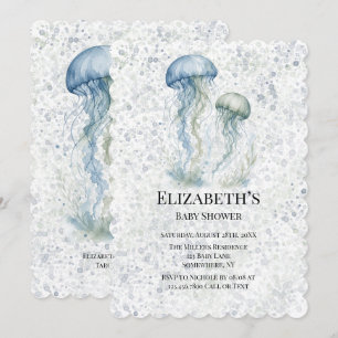 Invitation Baby Shower Garçon Poussière de Mer Bleu Méduse